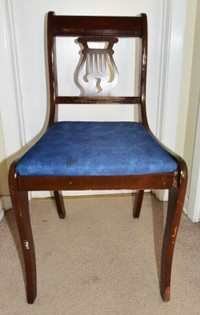 Bogdon & Gross 1940s-style lyre back chair. Velvet teal  chair