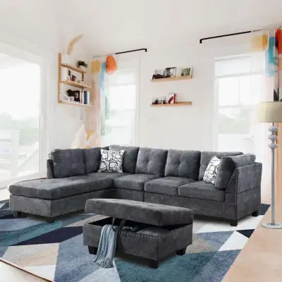 New Stylish 4-Piece Sectional Sofa Set - Grey In Huge SALE, View more