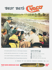 1947 full page color ad for Cinco Cigars at Santa Anita Park