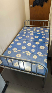 Metal Foldable A single Bed Frame with Soft Top.