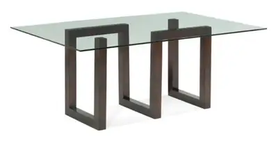 Glass top walnut centre dining table, View more