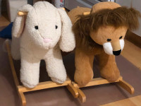 Rockers rocking chair, Bunny & lion plush $65 each - baby child