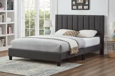 New Metral Grey Upholstered Queen Platform Bedframe, View more