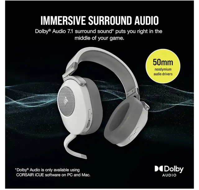 Corsair HS65 Wireless Gaming Headset - Low-Latency - White  in Speakers, Headsets & Mics in Markham / York Region - Image 5