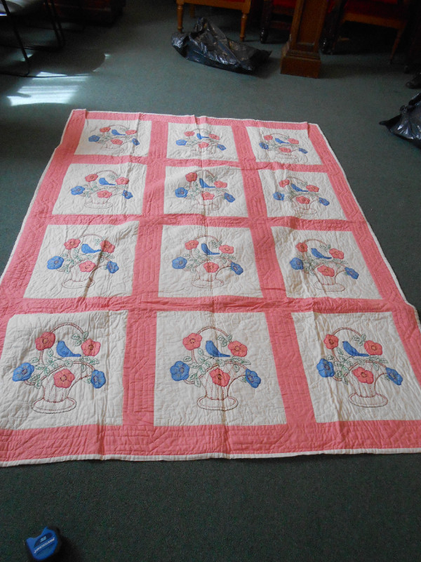 Double quilt with bluebird and basket and flowers in Bedding in Peterborough