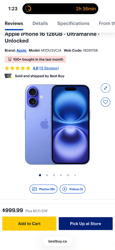 unlocked IPhone 16 126gb -Ultramarine colour, View more