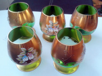 Bohemian Czech Green and Gold Vintage Goblets