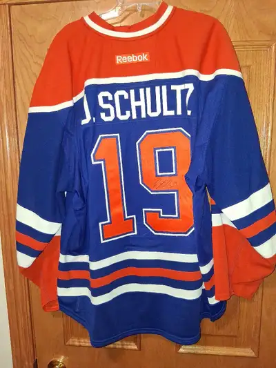 Justin Schultz gameworn, auto ROOKIE OILERS jersey, Oilers coa, View more