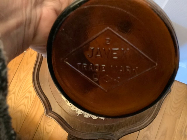 Vintage Amber Javex Bottle with a Yellow Screw Top in Arts & Collectibles in Belleville - Image 3
