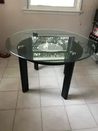 Large glass dining table and chairs  
