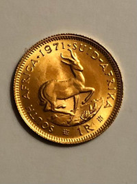 1971 Gold Krugerrand 1 Rand '1R' Coin / 3.66 grams AGW