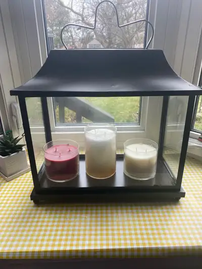 Rectangle metal glass candle patio lantern black, View more