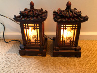 Carved Wood Table Lamp Handmade Traditional Korean Hanok Lamp