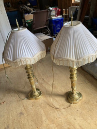 Two Brass Plated End Table Lamps c/w shades
