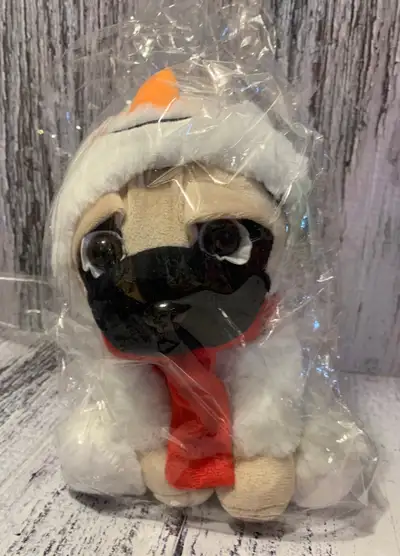 Brand New in Gift Wrap Adorable Pug Plush in Snowman Costume From Mastermind Toys Hoodie Hounds Seri...