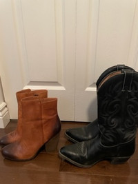 Vince Camuto Brown Leather Booties & Mens Black Cowboy boots