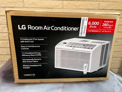 LG 6,000 BTU Window Air Conditioner, Cools 250 Sq.Ft. (10' x 25' Room Size), Quiet Operation, Electr...