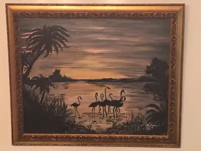 Oil painting with wood frame painted by unknown artist- relative from Italy- measurement Of art piec...