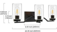 3-Lights Modern Black Vanity Lighting Fixture -  New in box