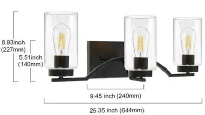 3-Lights Modern Black Vanity Lighting Fixture -  New in box, View more
