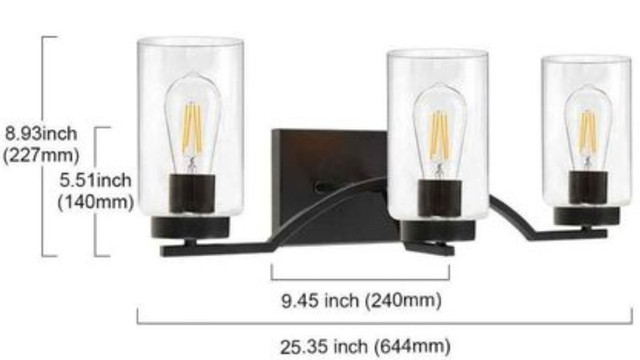 3-Lights Modern Black Vanity Lighting Fixture -  New in box in Indoor Lighting & Fans in Mississauga / Peel Region