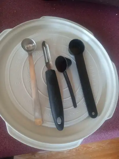 kitchen items microwave tray, vegetable peeler, skimming spoon, View more