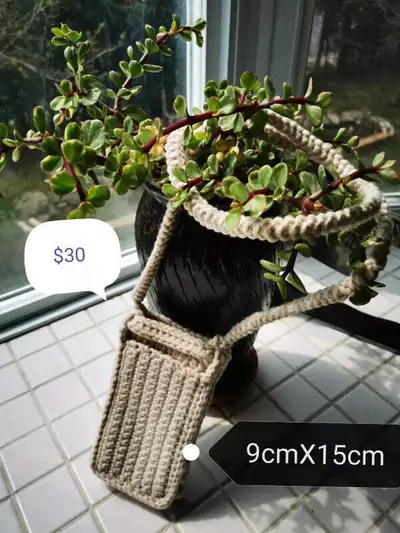 knitted phone pouch, handmade knitted bag, View more