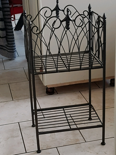 Ornate Collapsible Black Metal Stand, 1 Shelf, Enclosed top area, View more