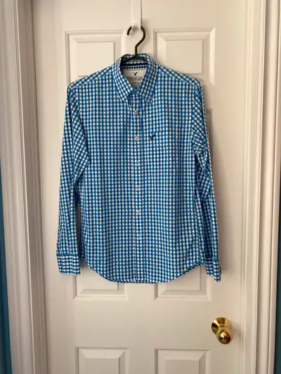 Men's AMERICAN EAGLE, Long Sleeve, Blue Check Shirt, Size XS, View more