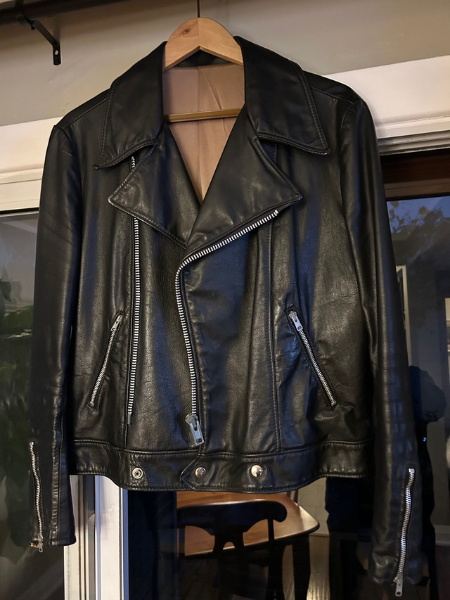 Genuine Black Leather Retro Biker Jacket dans Articles multiples  à Région d’Oakville/Halton
