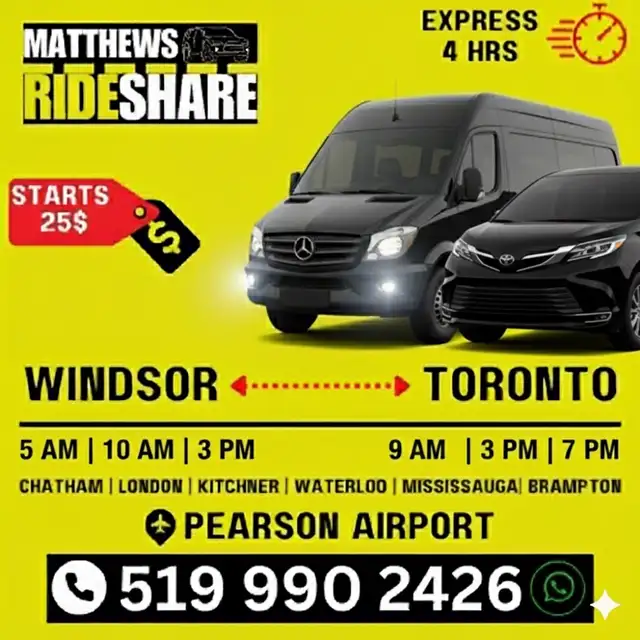 ❌✈️❌9am & 7pm DAILY TORONTO ↔️ WINDSOR ☎️5199902426