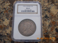 1935 NGC Graded MS-65 One Dollar Canadian coin.