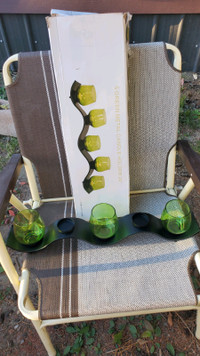3   NEW  GREEN CANDLE HOLDERS    24"   AND HOLDER