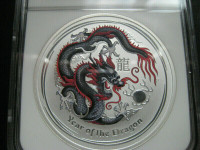 2012 YEAR OF THE DRAGON LUNAR "Grey-Red" COLORIZED MS-67