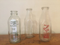 3 Vintage Milk Bottles