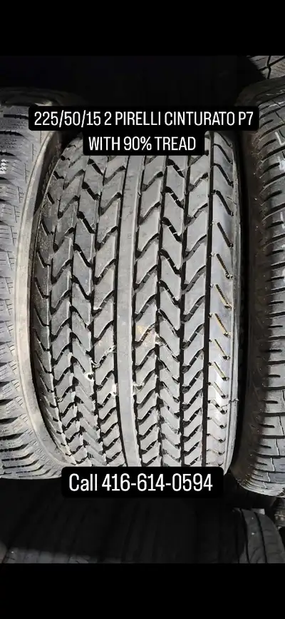 Selling a pair of Pirelli Cinturato P7 tires, size 225/50/15, in used condition with 90% tread remai...