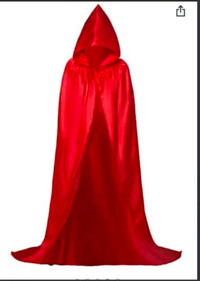 Black Hooded Cloak Cape with Hood Halloween Cosplay Costume, Red