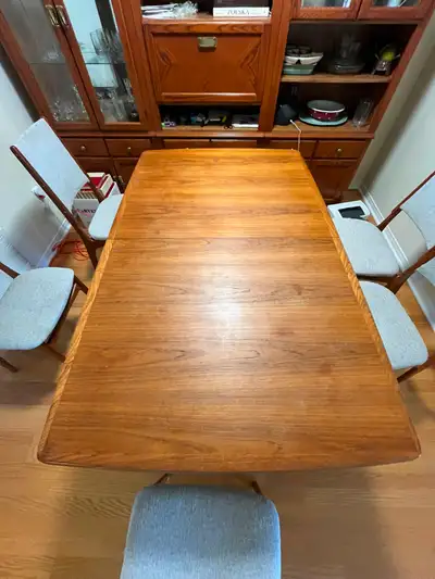 Mid-Century Modern Teak Extendable Dining Table with 6 Chairs, View more