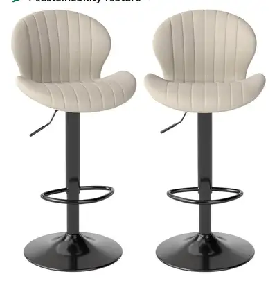 Youhauchair Adjustable Velvet Bar Stools Set of 2, Beige Swivel, View more