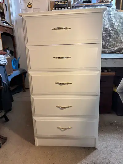 White Tallboy Dresser- Wood with 5 Deep Drawers- $165 FIRM, View more