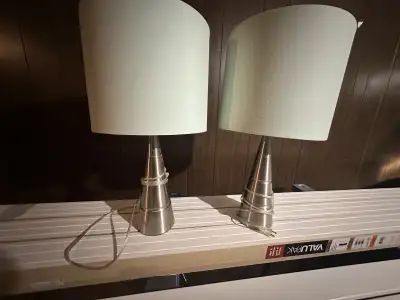 Chrome Side Table Lamps with White Fabric Shades, View more