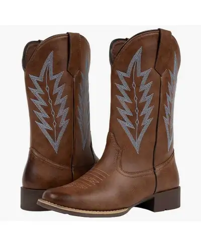 J's.o.l.e Western Cowboy Boots Woman Cowgirl Boots Botte Cowboy Femme Square Toe Brown Work Boot, Si...