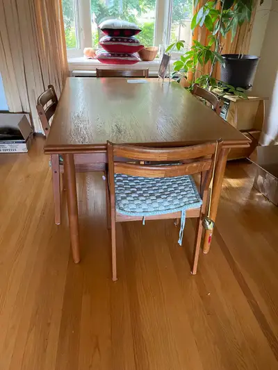Teak dinning tables and 4 chairs, View more