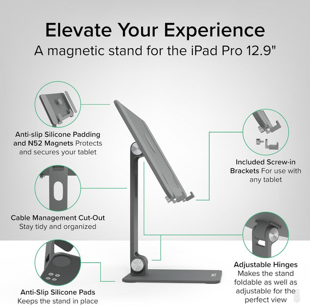 Magnetic Tablet Holder, iPad Pro, 12.9", Foldable, 360° rotate in iPads & Tablets in Barrie - Image 4