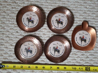RCMP vintage copper coaster set of 4 + ashtray 1973 100th Ann.