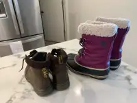Girls winter boots: Dr.Martens size 2, Sorel size 3