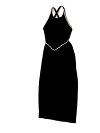 Quality Low Backed Stretch Black Velvet Dress  - Size 10/12