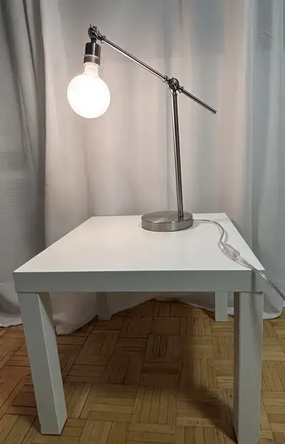 Stylish Silver Desk Lamp and IKEA Bedside Table, View more