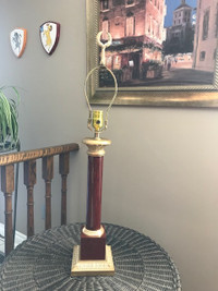 Burgundy/Gold Trim Columnar Lamp - Faux Marble