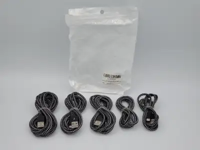 5 Pack 3/3/6/6/10ft Lightning to USB Iphone Charging Cable black brand new / ensemble de 5 cables po...